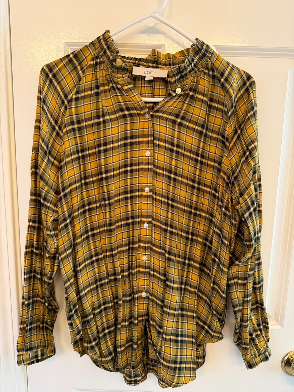 LOFT Yellow Plaid Button-Down Shirt